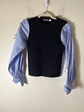 Mint Velvet Navy/Blue Mixed Media Shirt Sz S